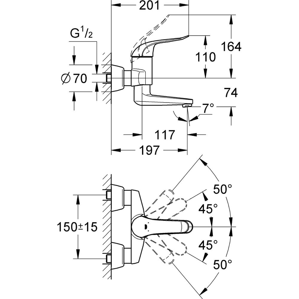 GROHE Waschtisch-Einhebelmischer Euroeco Special 1/2", Ausladung 19,7 cm, S-Anschlüsse, chrom -32767000