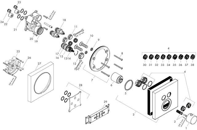 Hansgrohe Fertigmontageset ShowerSelect Square UP-Thermostat, 2 Verbraucher, chrom-36715000