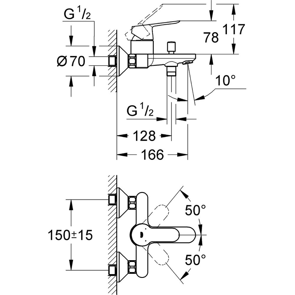 GROHE Wannen-Einhebelmischer BauEdge chrom, Wandmontage-23334000