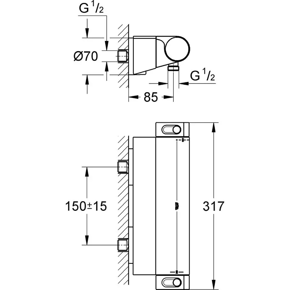 GROHE Brause-Thermostat Grohtherm 2000 1/2", mit Duschablage, Wandmontage, chrom -34469001