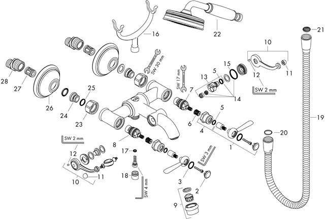 hansgrohe AXOR Montreux 2-Griff Wannenarmatur Aufputz mit Hebelgriffen-16551000