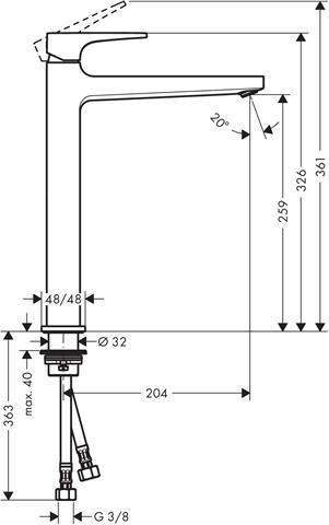 hansgrohe Waschtisch-Einhebelmischer Metropol 260 Ausladung 204mm, Push-Open Ablaufgarnitur, chrom-32512000