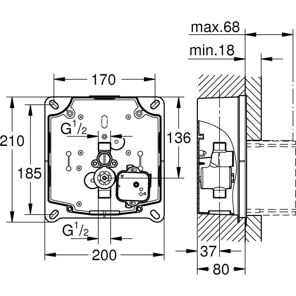 GROHE Urinal-Rohbauset Rapido U für manuelle Betätigung oder IR-Elektronik 6/230 V-37338000