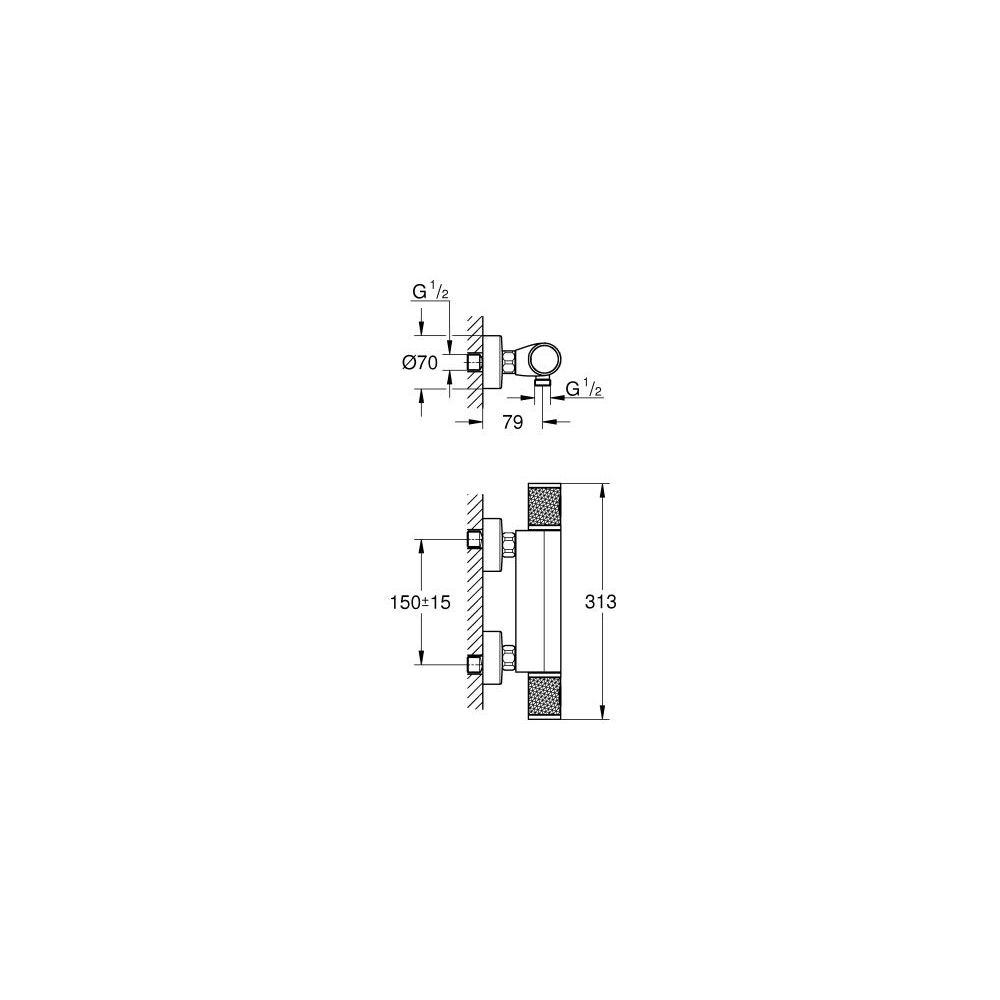 GROHE Brause-Thermostat Grohtherm 1000 Performance 1/2", Wandmontage, chrom -34827000