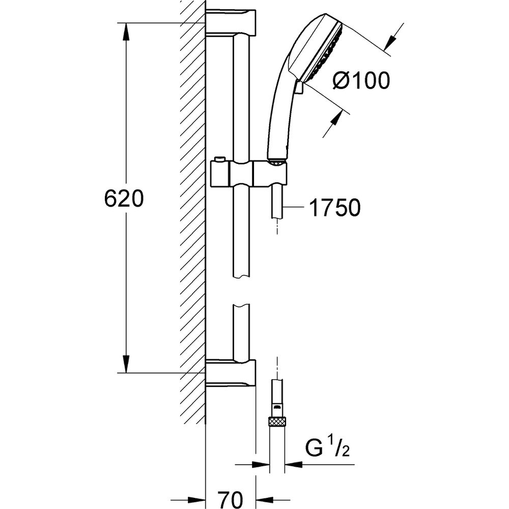 GROHE Brausegarnitur Tempesta Cosmopolitan 100 mit Durchflusskonstanthalter 9,5 l/min, Brausestange 60cm, 3 Strahlarten, chrom-27579002