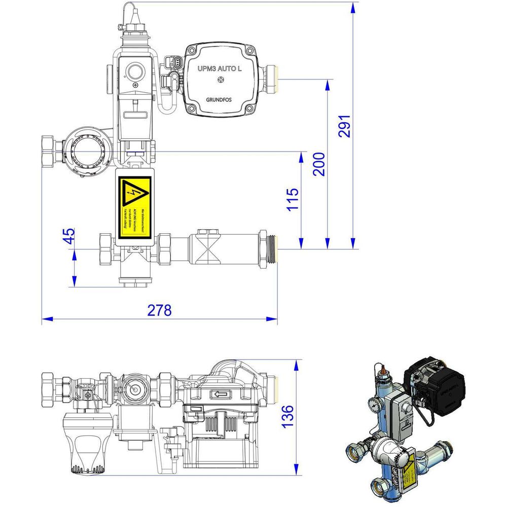 Strawa Regelung FBR 130/6 Einbaulänge 130mm, mit Pumpe, UPM3 Auto 15-50-50-000051