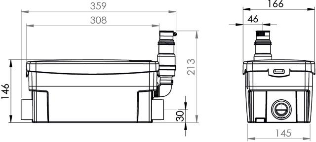 SFA Haushaltspumpe SaniDouche + DN 40, mit 2 Einlauföffnungen, für Dusche, Waschtisch, weiß -0016P