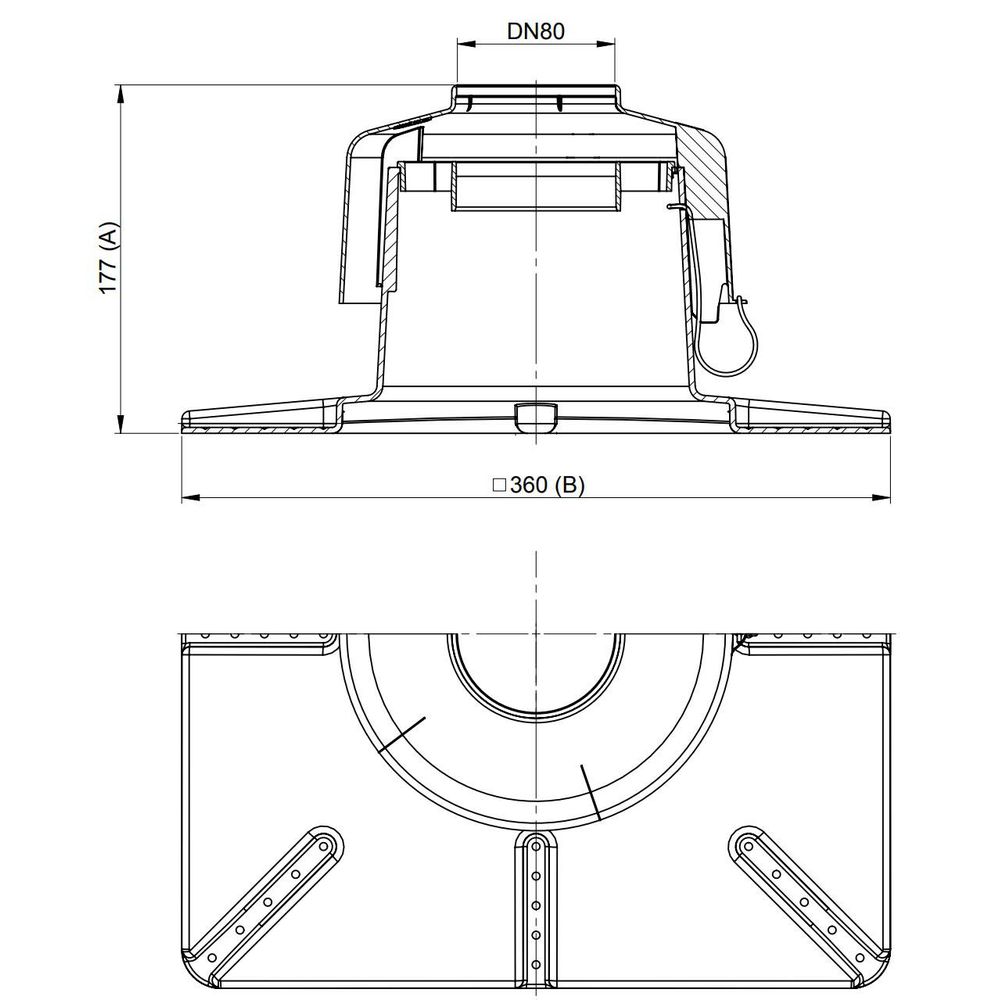 ATEC Mündungs-Set PolyTop DN 80, 360 x 360 mm, Kunststoff-01338