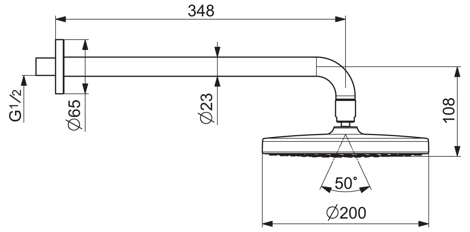 HANSA Kopfbrause HANSABASICJET Anti-Kalk-Technik, Wandmontage, 1-strahlig, Ausladung 348mm, chrom-44360100