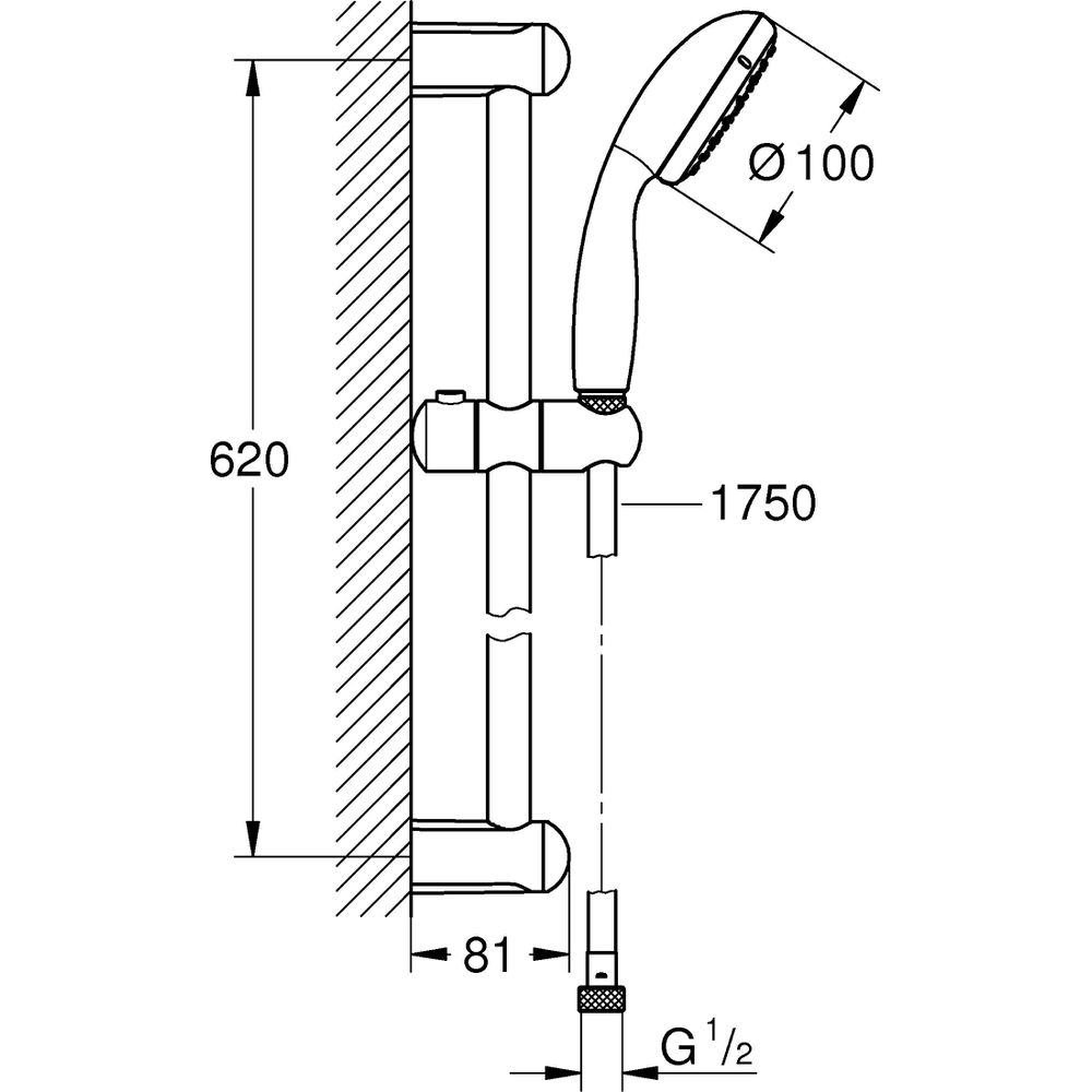 GROHE Brausegarnitur Tempesta 100 mit Durchflusskonstanthalter 9,5 l/min, Brausestange 60cm, 1 Strahlart, chrom-27924001