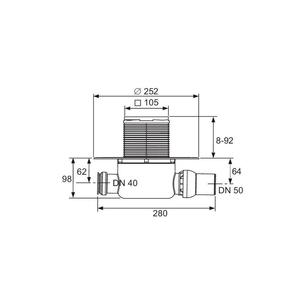 Bodenablaufset TECEdrainpoint S 120 100 x 100 mm, DN 50, waagerecht, Norm, mit Universalflansch-3601200