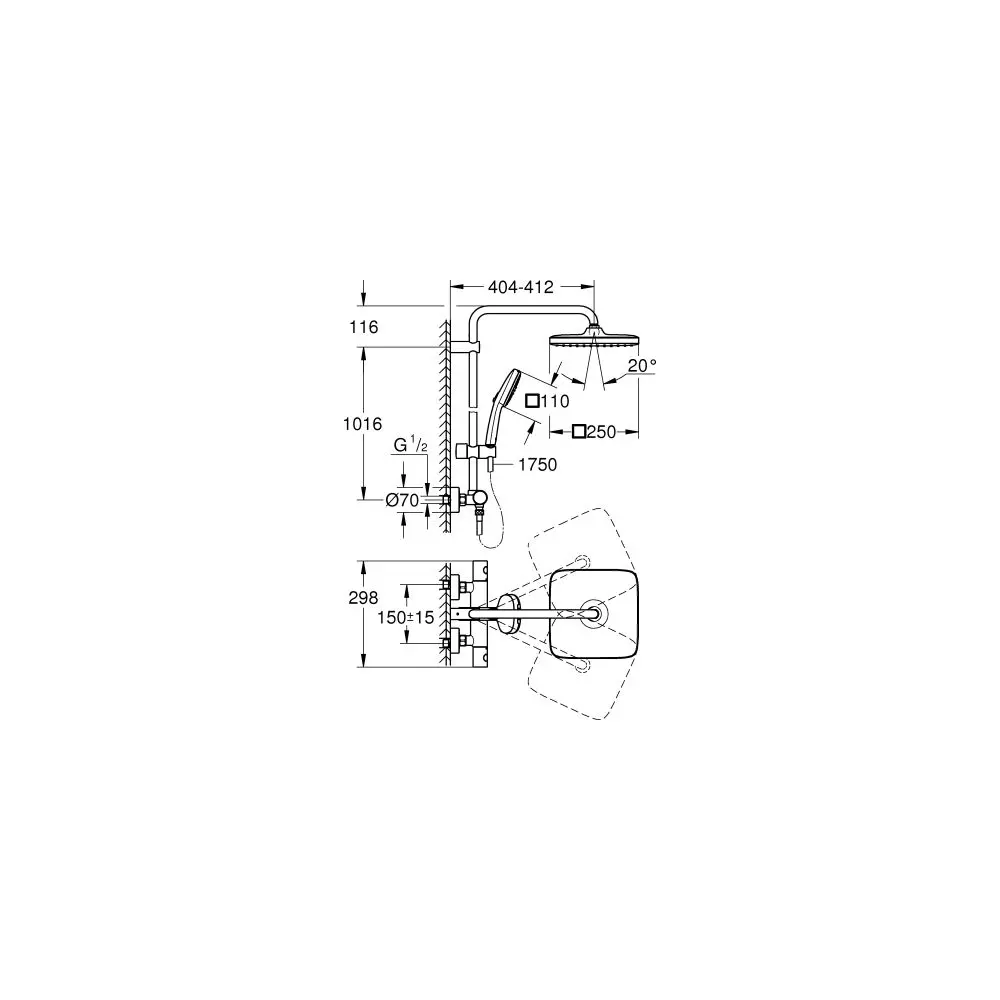 GROHE Duschsystem Tempesta 250 Cube AP-Thermostat, Wandmontage, chrom-26689001
