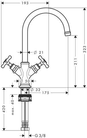 Waschtisch-2-Griff-Armatur Axor Montreux 210 DN 15, chrom, mit Ablaufgarnitur, Ausladung 175mm-16502000