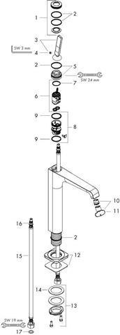 Waschtisch-Einhebelmischer Axor Citterio E 190 Ausladung 143 mm, nicht verschließbares Ventil, für W-36103000