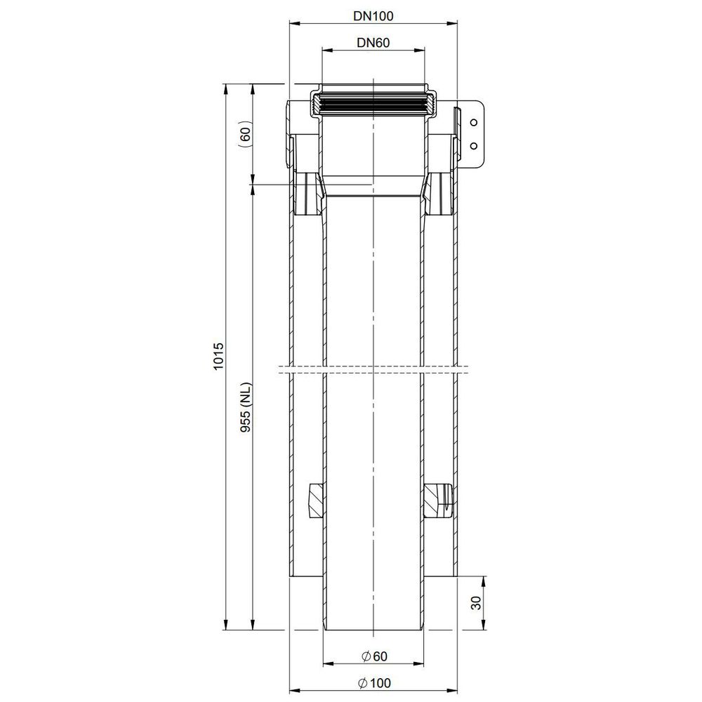 ATEC Rohr PolyTwin we, 955mm, konz., kürzbar DN 60/100, PP-00519