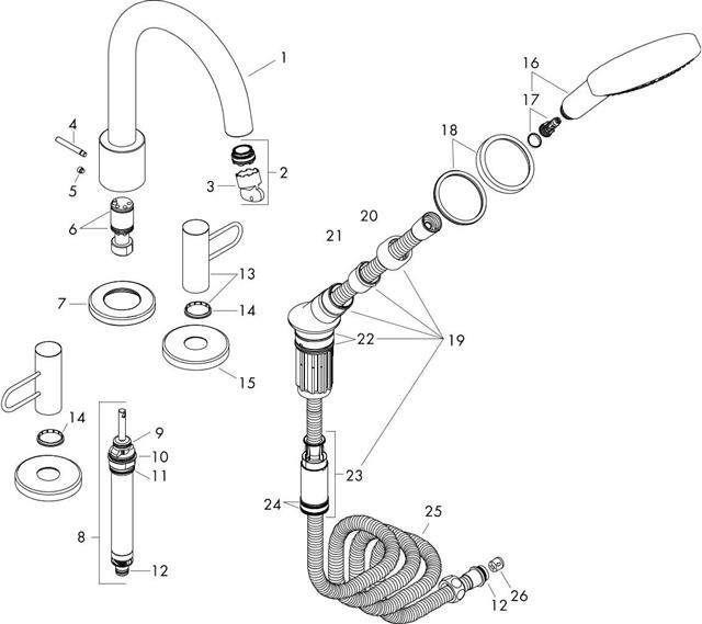 hansgrohe Fertigmontageset Axor Uno 4-Loch-Wannenrandarmatur, mit Bügelgriff, chrom-38445000