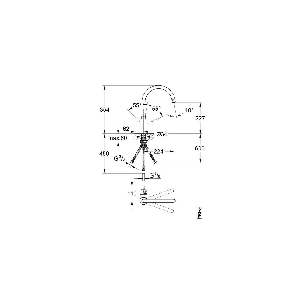 GROHE Spültisch-Einhebelmischer Eurosmart Cosmopolitan 1/2", ND, hoher Auslauf, chrom -31180000