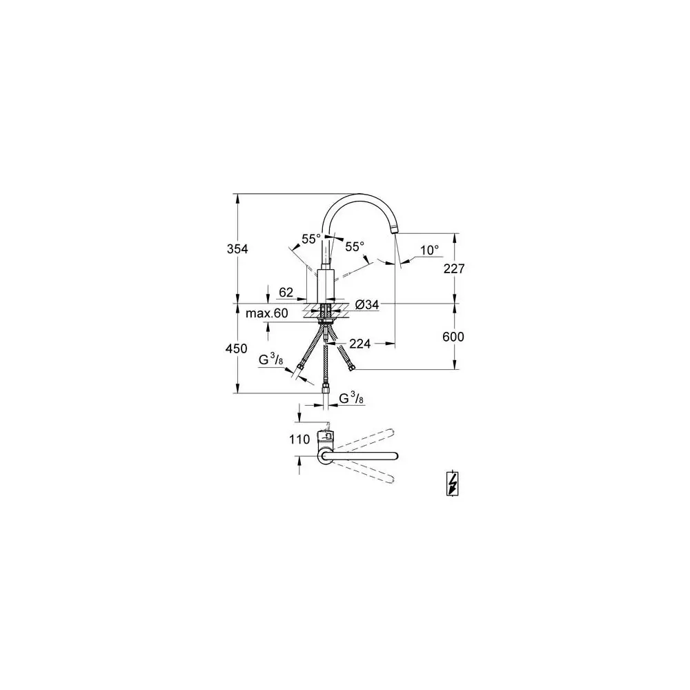 GROHE Spültisch-Einhebelmischer Eurosmart Cosmopolitan 1/2", ND, hoher Auslauf, chrom -31180000