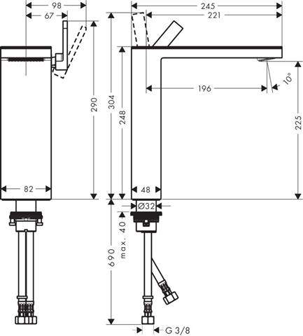 Waschtisch-Einhebelmischer 230 Axor MyEdition chrom/Spiegelglas, mit Push-Open Ablaufgarnitur, Ausl-47020000