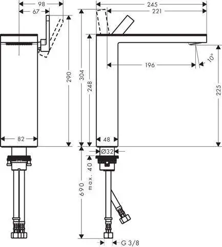 Waschtisch-Einhebelmischer 230 Axor MyEdition chrom/Spiegelglas, mit Push-Open Ablaufgarnitur, Ausl-47020000