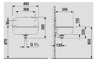 Sanit Wandausgussbecken Abu 49,5 x 34,5 cm, w, m. Spritzschutzrückw.-60001010099