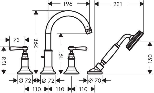 hansgrohe Fertigmontageset Axor Montreux DN 15, chrom, 4-Loch-Armatur, Fliesenrandmontage, Hebelgrif-16554000