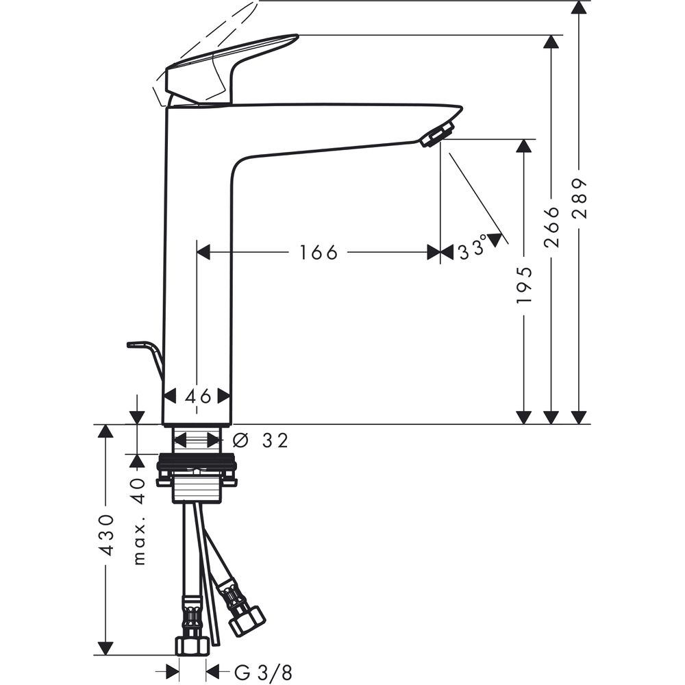 Waschtisch-Einhebelmischer Logis 190 EcoSmart 5 l/min, mit Zugstangen-Ablaufgarnitur, chrom-71090000